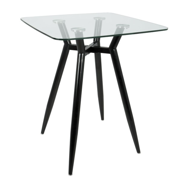 Lumisource Clara Square Counter Table with Black Metal Legs and Clear Glass Top CT-CLR3030 BKGL